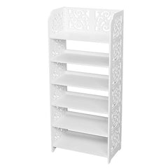 HAOYYE Six-Tier Carved Shoe Rack, Durable Wood-Plastic Organizer with Modern Design, Space-Saving Storage for Living Room or Bedroom, Stylish and Versatile Home Essentials with Premium Quality and Functional Appeal for Contemporary Spaces.