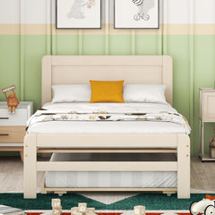 HAOYYE Modern Design Twin Size Platform Bed Frame with Trundle for White Washed Color Sturdy Space-Saving Heavy Duty Easy Assembly Durable Stylish Home Furniture Versatile