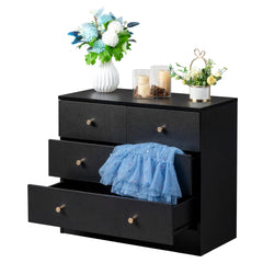 HAOYYE Modern Simple 4-Drawer Dresser Nightstand in Black, Compact and Stylish Storage Solution for Bedroom, Living Room, or Entryway, Sleek and Functional Design for Organizing Clothes, Accessories, and More
