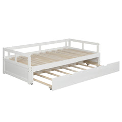 HAOYYE Extending Daybed with Trundle, Wooden Daybed with Trundle, White Sturdy Space-Saving Heavy Duty Modern Design Easy Assembly Durable Stylish Home Furniture Versatile
