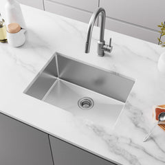 HAOYYE 27" L X 18" W Undermount Single Bowl 16 Gauge 304 Stainless Steel Kitchen Sink (Sink Only) Sturdy Space-Saving Heavy Duty Modern Design Adults Dorm Room Easy Assembly Bedroom Furniture