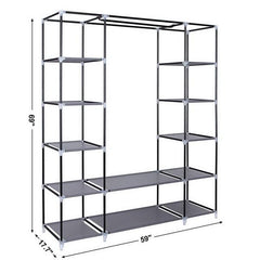 DE Direct HAOYYE Portable Clothes Closet Wardrobe Storage Organizer with Non-Woven Fabric Cover Strong Steel Frame and 12 Shelves Quick Easy Assembly Dustproof Freestanding Garment Rack for Bedroom Entryway