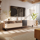 HAOYYE Modern TV Stand For 80 Inch TV With Double Storage Space And Drop Down Door, Media Console Table And Entertainment Center For Living Room, Bedroom And Home Theatre, Featuring Sturdy Space Saving Heavy Duty Construction And Sleek Contemporary Design