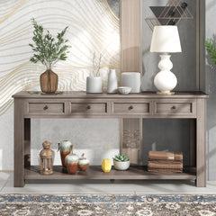 HAOYYE Console Table with Storage Drawers and Bottom Shelf for Entryway or Hallway, Gray Wash, Sturdy Space-Saving Design, Heavy Duty Construction, Easy Assembly, Durable and Stylish Home Furniture