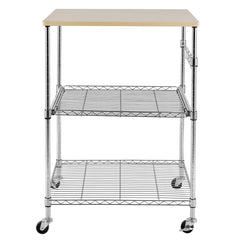 HAOYYE 3-Tier Wire Rolling Kitchen Cart – Durable Metal Storage Cart With Oak Top, Adjustable Shelves, Chrome Hooks, And Heavy-Duty Wheels, Perfect For Kitchen, Pantry, And Home Organization – Stylish, Rust-Resistant, Premium Quality.