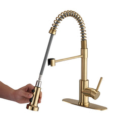 HAOYYE Pull Down Sprayer Spring Kitchen Sink Faucet Brushed Gold Sturdy Space-Saving Heavy Duty Modern Design Adults Dorm Room Easy Assembly Bedroom Furniture
