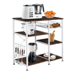 HAOYYE 3-Tier Industrial Baker's Rack with Storage Microwave Oven Stand Utility Kitchen Cart Freestanding Metal Workstation Shelf Organizer with Hooks and Open Shelves for Pantry Dining Room Coffee Station Modern Rustic Design
