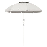 HAOYYE Portable Beach Umbrella with Tilt Adjustable Height 2 Cup Holders and Hooks UV40 Plus Ruffled Outdoor Umbrella with Vented Canopy for Patio Garden Travel Cream