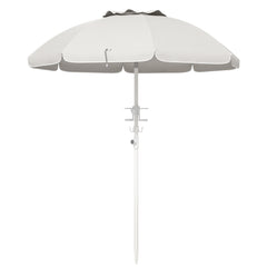 HAOYYE Portable Beach Umbrella with Tilt Adjustable Height 2 Cup Holders and Hooks UV40 Plus Ruffled Outdoor Umbrella with Vented Canopy for Patio Garden Travel Cream