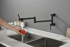 HAOYYE Pot Filler Faucet Wall Mount Pot Filler Faucet, Modern Brass Pot Filler Two-Attachment Wall Mount Folding Kitchen Pot Filler Swing Arm Sturdy Space-Saving Heavy Duty Modern Design Adults