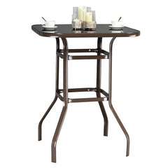 HAOYYE Wrought Iron Glass High Bar Table, Modern Patio Bar Table with Matte Brown Frame and Tempered Glass, Stylish and Durable, Perfect for Outdoor or Indoor Dining, Bars, and Restaurants