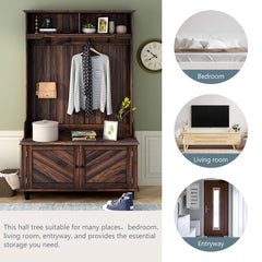 HAOYYE U-Can Hall Tree with 4 Hooks , Coat Hanger, Entryway Bench, Storage Bench, 3-in-1 Design, 40INCH, for Entrance, Hallway Sturdy Space-Saving Heavy Duty Modern Design Adults Dorm Room Easy Assembly