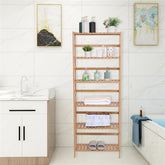 HAOYYE 100% Bamboo Bookshelf, Multi-Functional Adjustable 6-Layer Shelf for Living Room, Bedroom, Study, Office, Natural Wood, Eco-Friendly & Durable, Soft Cozy Warm Flannel Fleece Home Decor, Luxury Storage Solution