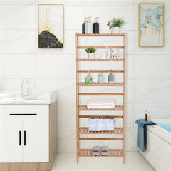 HAOYYE 100% Bamboo Bookshelf, Multi-Functional Adjustable 6-Layer Shelf for Living Room, Bedroom, Study, Office, Natural Wood, Eco-Friendly & Durable, Soft Cozy Warm Flannel Fleece Home Decor, Luxury Storage Solution