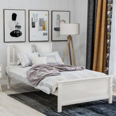 HAOYYE Twin Size Wood Platform Bed with Headboard,Footboard and Wood Slat Support, White Sturdy Space-Saving Heavy Duty Modern Design Easy Assembly Durable Stylish Home Furniture Versatile