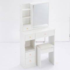 HAOYYE Small Size Left Drawer Desktop Vanity Table + Cushioned Stool, Extra Large Sliding Mirror, Multi Layer, High Capacity Storage Fashionable Dresser, Suitable for Small Space, EPA,GCC,UL Certificate