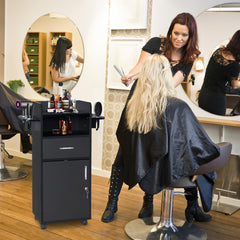 HAOYYE Beauty Salon Trolley Cart With 360° Swivel Wheels, Spacious Lockable Cabinet, Six Tool Holders For Heated Styling Tools, Smooth Rolling Salon Station Cart With Drawer For Organized Storage And Easy Mobility