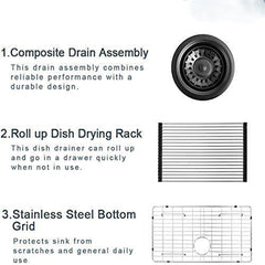 HAOYYE 32x19 inch Undermount Kitchen Sink 16 Gauge Stainless Steel Single Bowl Kitchen Sink Gunmetal Black Sturdy Space-Saving Heavy Duty Modern Design Adults Dorm Room Easy Assembly Bedroom Furniture