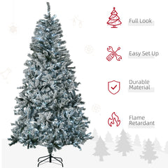 HAOYYE 7.5' Flocked Artificial Christmas Tree with Cold White LED Lights Sturdy Space-Saving Heavy Duty Modern Design Adults Dorm Room Easy Assembly Bedroom Furniture