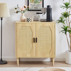 HAOYYE Kitchen storage cabinets with rattan decorative doors, buffets, wine cabinets, dining rooms, hallways, cabinet console tables, Natural, Sturdy Space-Saving Heavy Duty