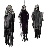 HAOYYE Halloween Hanging Skeleton Ghost Decorations 3-Pack Set Grim Reapers with Adjustable Arms for Spooky Outdoor and Indoor Halloween Party Decor Durable Plastic and Fabric
