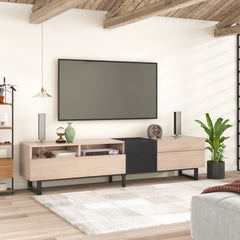 HAOYYE Modern TV Stand For 80 Inch TV With Double Storage Space And Drop Down Door, Media Console Table And Entertainment Center For Living Room, Bedroom And Home Theatre, Featuring Sturdy Space Saving Heavy Duty Construction And Sleek Contemporary Design