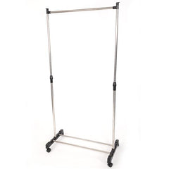 HAOYYE Single-Bar Adjustable Clothes Rack with Shoe Shelf, Space-Saving Vertical & Horizontal Stretching Garment Organizer, Modern Durable Silver Metal Frame, Versatile Home Storage Solution for Bedroom, Closet, Entryway, and Laundry Room