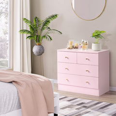 HAOYYE Modern Simple 4-Drawer Dresser Nightstand in Pink, Compact and Stylish Storage Solution for Bedroom, Living Room, or Entryway, Sleek and Functional Design for Organizing Clothes, Accessories, and More