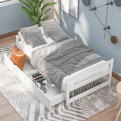 HAOYYE Twin Platform Bed with Two Drawers, White, Sturdy Space-Saving Design, Heavy Duty Construction, Easy Assembly, Durable and Stylish Home Furniture