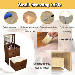 HAOYYE 3 in 1 Vanity Desk with Plip Top Mirror,Small Make Up Vanity Set with Visible Glass Desktop,Compact Makeup Vanity with 3 Drawers,Cushioned Tool,Dressing Table for Bedroom