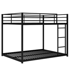 HAOYYE Full over Full Metal Bunk Bed, Low Bunk Bed with Ladder, Heavy Duty Space-Saving, Durable Modern Design, Easy Assembly, Sturdy Bedroom Furniture, Stylish Black Bunk Bed for Kids & Adults, Versatile Home Sleeping Solution