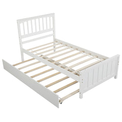 HAOYYE Twin size Platform Bed with Trundle, White Sturdy Space-Saving Heavy Duty Modern Design Easy Assembly Durable Stylish Home Furniture Versatile