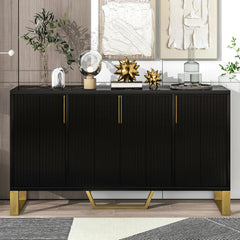 HAOYYE Modern Sideboard with Four Doors, Metal Handles and Legs, Adjustable Shelves, Stylish Storage Cabinet for Kitchen, Dining Room, Living Room, Black, Sturdy Space-Saving Heavy Duty Design, Ideal for Home and Apartment, Easy Assembly