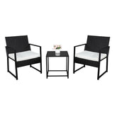 HAOYYE Outdoor Wicker Patio Furniture Set Black Rattan 3 Piece Conversation Set with 2 Exposed Frame Flat Chairs and 1 Coffee Table Durable PE Woven Bistro Set with Iron Frame for Balcony Garden Lounge