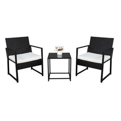 HAOYYE Outdoor Wicker Patio Furniture Set Black Rattan 3 Piece Conversation Set with 2 Exposed Frame Flat Chairs and 1 Coffee Table Durable PE Woven Bistro Set with Iron Frame for Balcony Garden Lounge