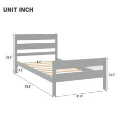 HAOYYE Twin Bed with Headboard and Footboard,Grey Sturdy Space-Saving Heavy Duty Modern Design Adults Dorm Room Easy Assembly Bedroom Furniture