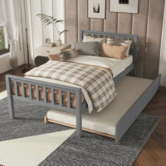 HAOYYE Twin Bed with Trundle, Platform Bed Frame with Headboard and Footboard, for Bedroom Small Living Space,No Box Spring Needed,Grey(Old SKU:W50422210) Sturdy Space-Saving Heavy Duty Modern Design