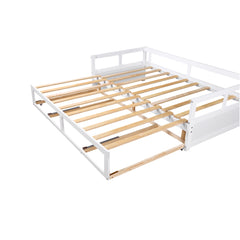 HAOYYE Wooden Daybed with Trundle and Storage Drawers, Extendable Sofa Bed for Bedroom or Living Room, White, Sturdy Space-Saving Design, Heavy Duty Construction, Easy Assembly, Durable and Stylish Home Furniture
