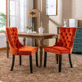 HAOYYE High-end Tufted Solid Wood Contemporary Velvet Upholstered Dining Chair with Wood Legs Nailhead Trim 2-Pcs Set, Orange, SW2001OG Sturdy Space-Saving Heavy Duty Modern Design