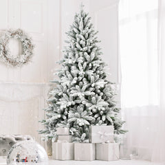 HAOYYE 6FT PE&PVC Flocked Artificial Christmas Tree ,With 1100 branch tips and metal stand,Foldable Fake Tree with Realistic Snowy Foliage for Home Decoration Sturdy Space-Saving Heavy Duty Modern Design