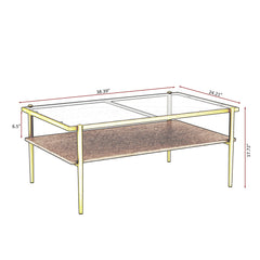 HAOYYE Rectangle Coffee Table with Gray Tempered Glass top and Golden Legs, Modern Table for Living Room Sturdy Space-Saving Heavy Duty Modern Design Adults Dorm Room Easy Assembly Bedroom Furniture