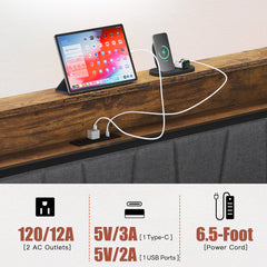 HAOYYE Twin Size Upholstered Platform Bed Frame with Storage Drawers, USB Ports, LED Lights, and Wingback Headboard, Rustic Brown, Sturdy Space-Saving Design, Heavy Duty Construction, Modern Stylish Home Furniture