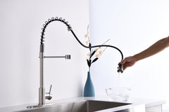 HAOYYE Brushed Nickle Single Handle Commercial Modern Spring High Arc Kitchen Faucet Sturdy Space-Saving Heavy Duty Modern Design Adults Dorm Room Easy Assembly Bedroom Furniture
