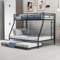 HAOYYE Twin over Full Bed with Sturdy Steel Frame, Bunk Bed with Twin Size Trundle, Two-Side Ladders, Black Space-Saving Heavy Duty Modern Design Easy Assembly Durable Stylish Versatile