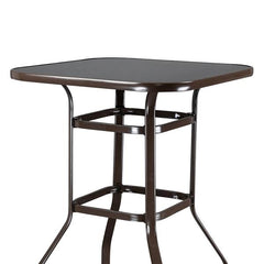 HAOYYE Wrought Iron Glass High Bar Table, Modern Patio Bar Table with Matte Brown Frame and Tempered Glass, Stylish and Durable, Perfect for Outdoor or Indoor Dining, Bars, and Restaurants