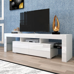 HAOYYE Modern White TV Stand, 20 Colors LED TV Stand w/Remote Control Lights Sturdy Space-Saving Heavy Duty Modern Design Easy Assembly Durable Stylish Home Furniture Versatile