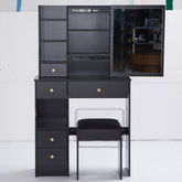 HAOYYE Small Size Left Drawer Desktop Vanity Table + Cushioned Stool, Extra Large Sliding Mirror, Multi Layer, High Capacity Storage Fashionable Dresser, Suitable for Small Space, EPA,GCC,UL Certificate