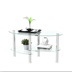 HAOYYE Transparent Oval glass coffee table, modern table with stainless steel leg, tea table 3-layer glass table for living room Sturdy Space-Saving Heavy Duty Modern Design Adults Dorm Room