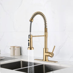 HAOYYE Pull Down Sprayer Spring Kitchen Sink Faucet Brushed Gold Sturdy Space-Saving Heavy Duty Modern Design Adults Dorm Room Easy Assembly Bedroom Furniture