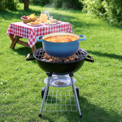 HAOYYE Cast Iron 5QT Cooking Pot Gradient Blue Enamel Coating Includes Two Silicone Gloves Heavy Duty Durable Dutch Oven for Stovetop Oven and Outdoor Cooking Perfect for Stews Soups Casseroles and Everyday Meals